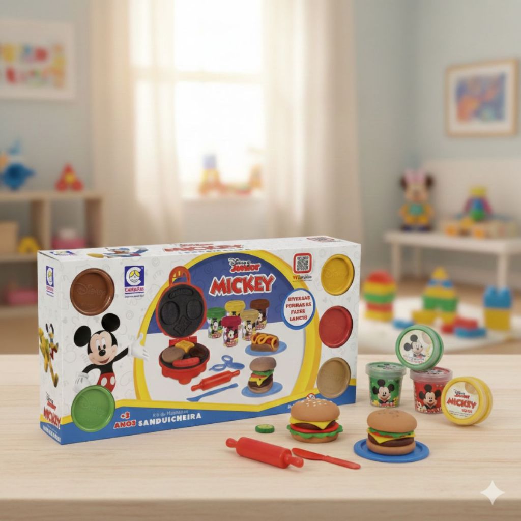 Kit Massinhas Disney Mickey: Sanduicheira da Cotiplás Presente infantil Meninos e Meninas Cozinhando