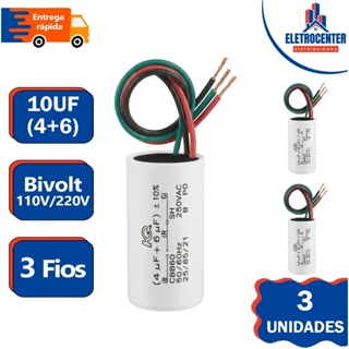 Kit 3 Capacitores Para Ventilador Teto 3 Fios 4+6uf 10uf 250Vac 110V 220V Bivolt em Oferta na Shopee