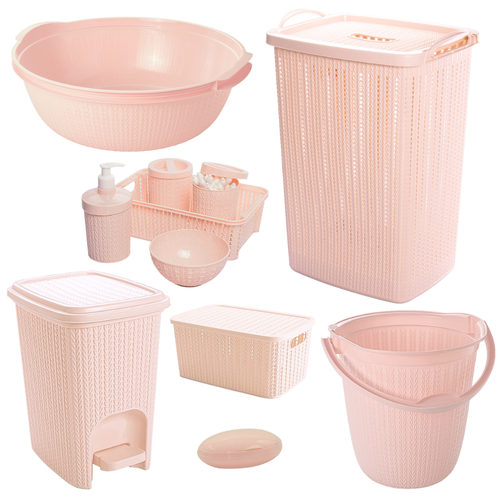 Kit Bebê Plasútil 7 Peças Trama Banheira Cesto Roupa Infantil Balde Bacia Lixeira Caixa Organizadora