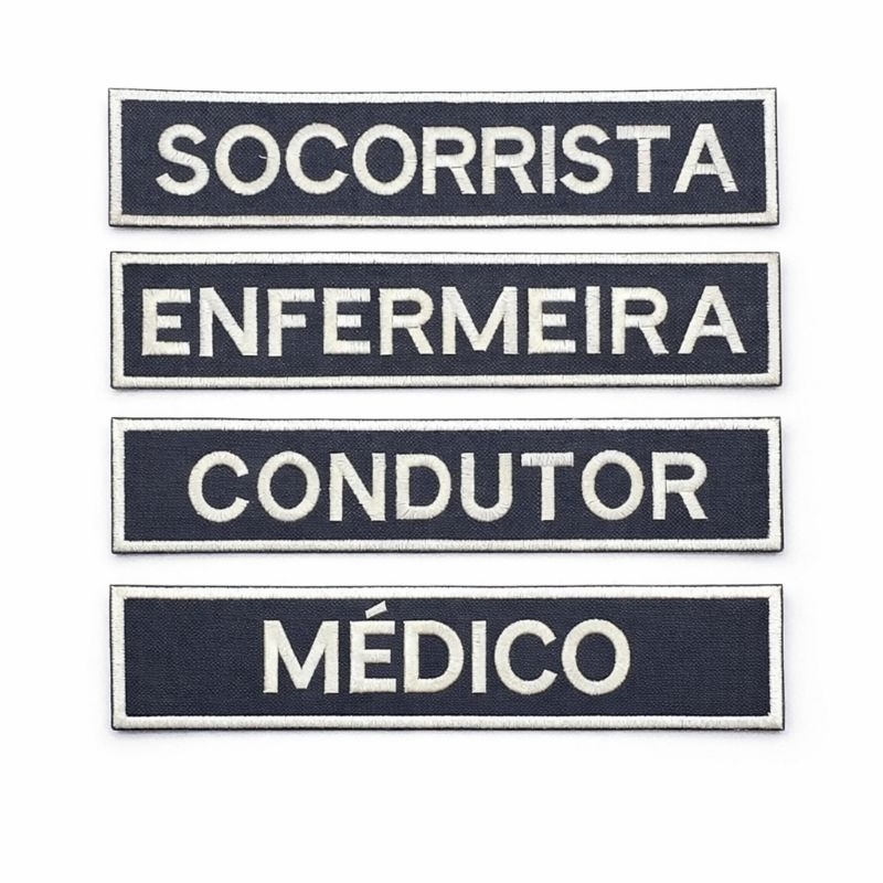 Patch Tarjeta Bordada de Identificação das Costas - SAMU - BOMBEIRO - 5X24 CM COM Velcro Termocolante