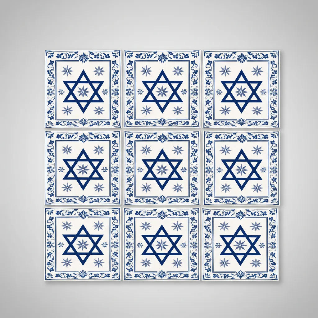 Azulejos Judaico Estrela De Davi Sefarad Caixa Com 9 Peças De 15x15cm