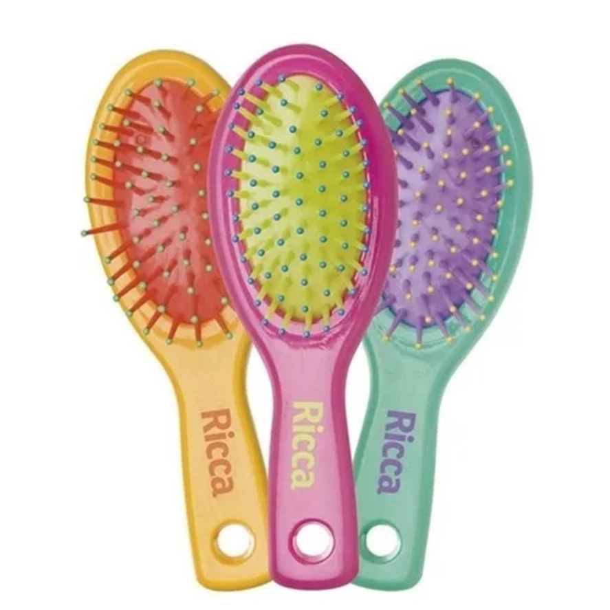 Mini Escova Ricca Cristal Colors 489 Compacta p/ Bolsa Viagem Prática Moderna Kids Dia a Dia Fashion