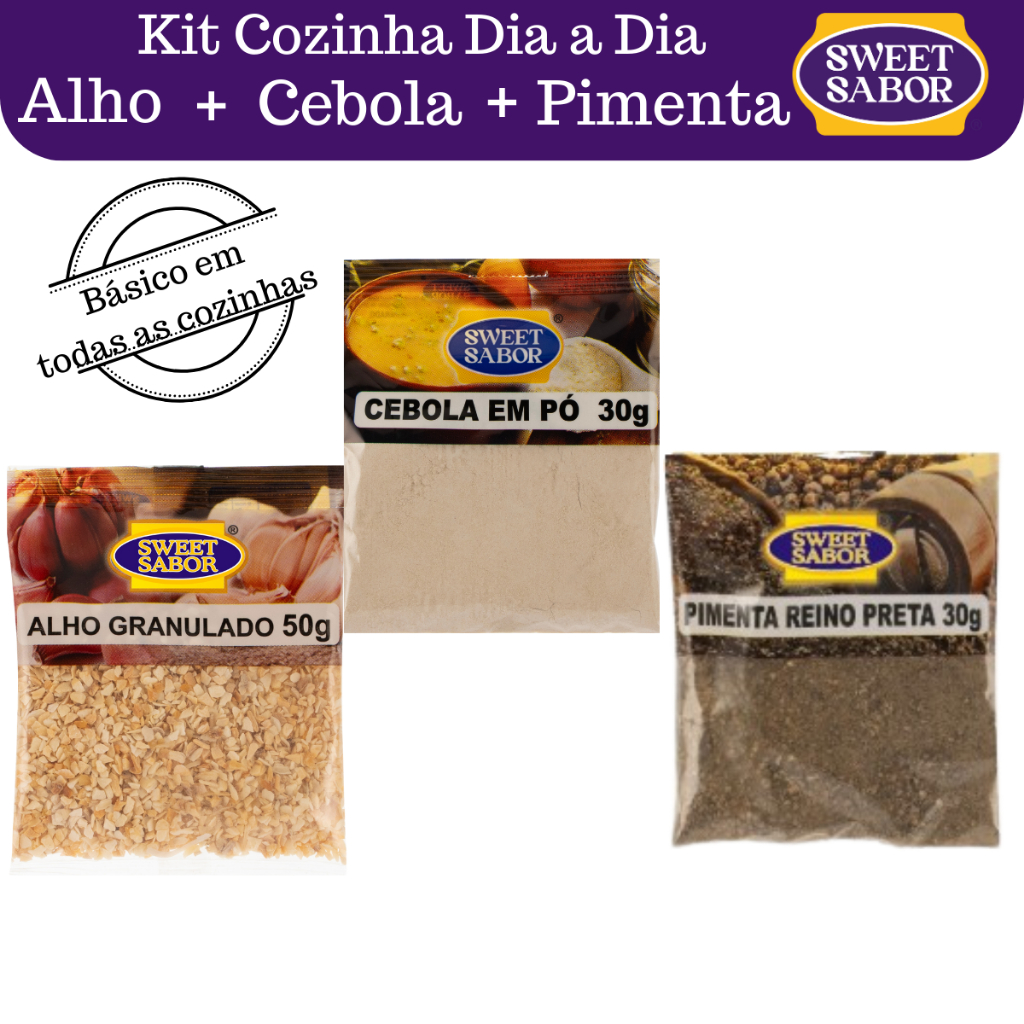 Kit Dia a Dia – Alho, Cebola e Pimenta | Temperos Básicos para Cozinha Caseira