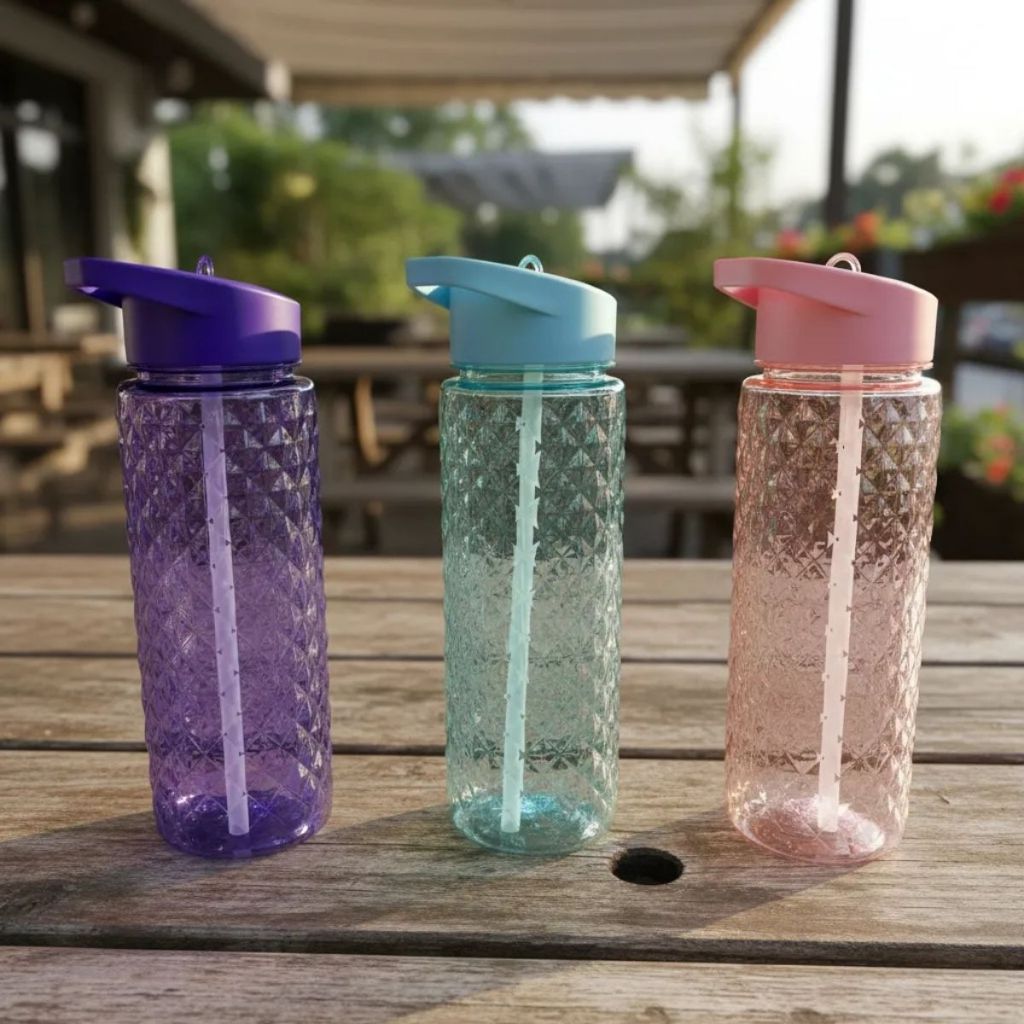 Garrafa Texturizada  700ml com Canudo Interno Tampa com Alça para Transporte Design Texturizado em Oferta na Shopee