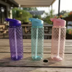 Garrafa Texturizada 700ml com Canudo Interno Tampa com Alça para Transporte Design Texturizado