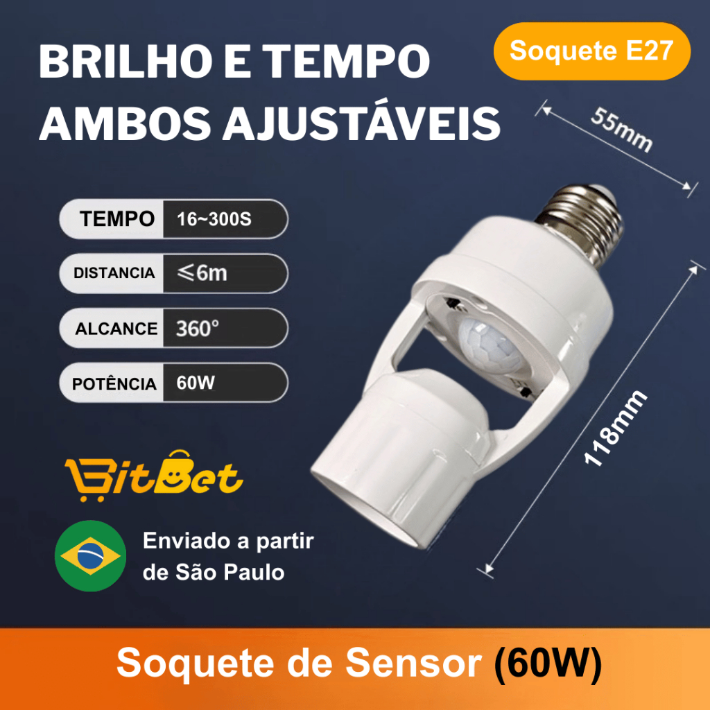 KIT 4 Sensor de Movimento para lâmpada sensor de presença Com Fotocélula Para Lâmpada Soquete Bivolt 110V~220V UT-78