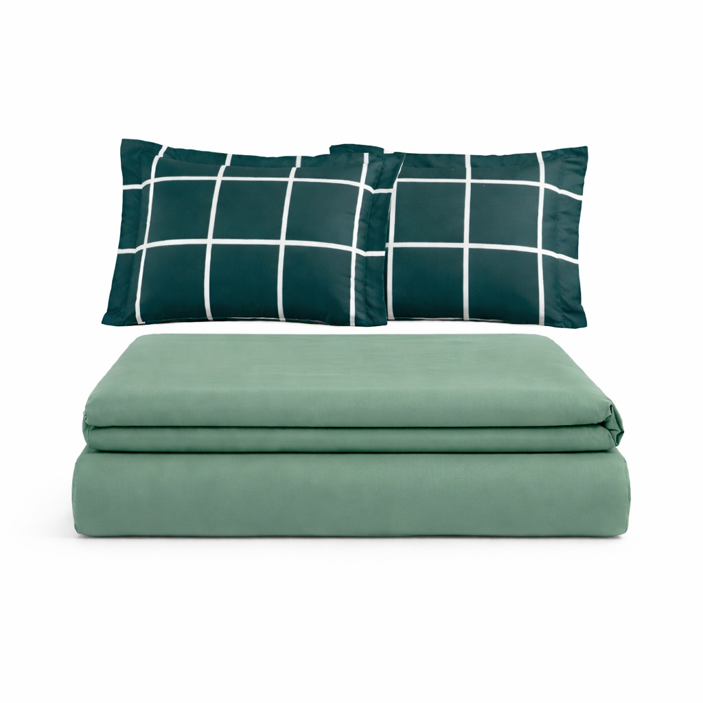Jogo Lençol Roupa Cama Casal Super King 5 Pçs Linha 200 Fios Macio Toque Seda Listra Verde Escuro