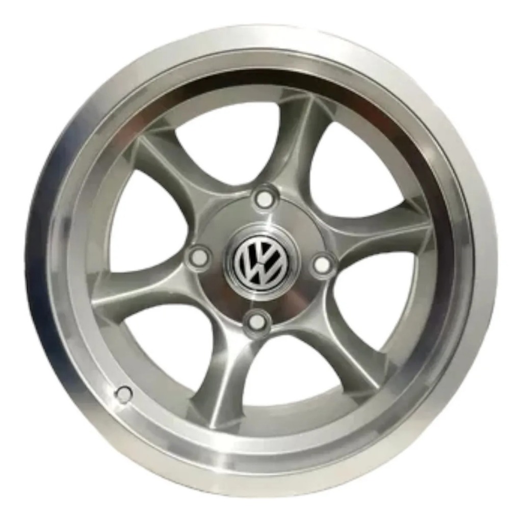 Kit 2 Rodas Aro 15 4x130mm tala 8 Gaucha Buggy Triciclo Fusca Par Cor Prata Borda Diamantada