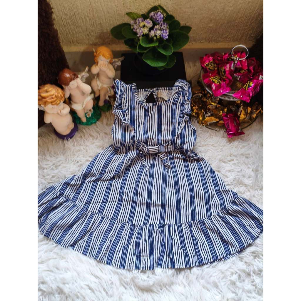 Vestido Infantil Feminino, Modelo Manga Curta, Listrado (Azul marinho/Branco), Tam: 3 Marca: Dmbauer
