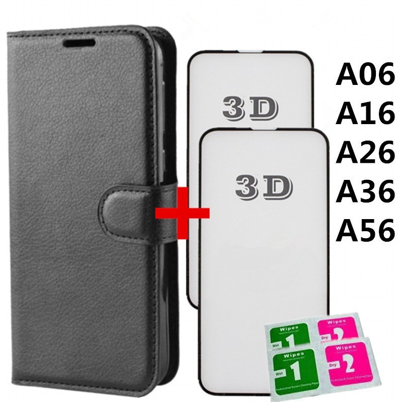 KIT Capa Capinha Carteira Flip + 2 Película de vidro 3D Para Samsung Galaxy A06 / A16