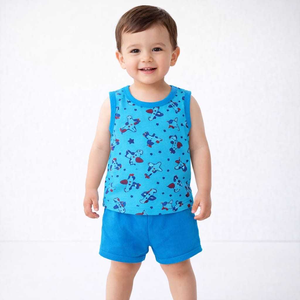 Conjunto Infantil Regata Estampada e Short Liso 100% Algodão