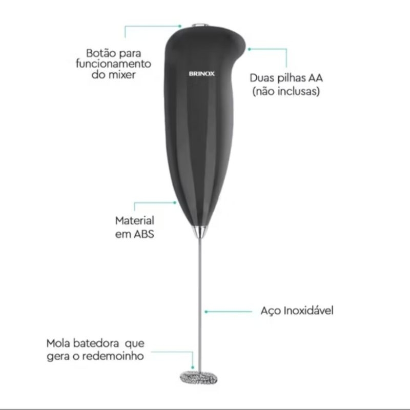 Mixer Portátil Eletrico Misturador de Bebidas Profissional Inox 3º Gourmet Garbo Portátil Para Café Leite Drinks Espuma