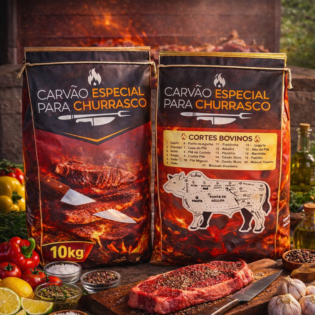 Carvão Especial para Churrasco 10kg Premium Natural Alta Brasa e Duração