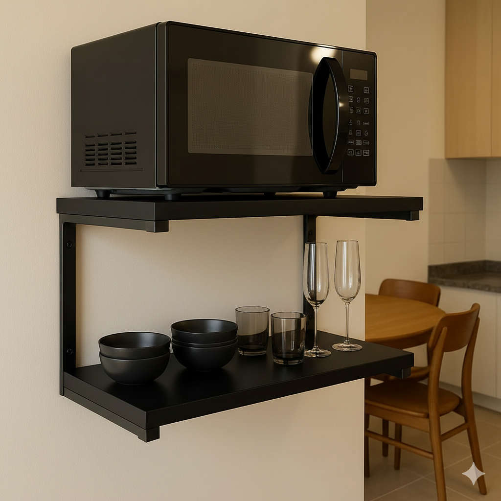 Prateleira Nicho Industrial 60cm Metalon MDF Air Fryer Cozinha