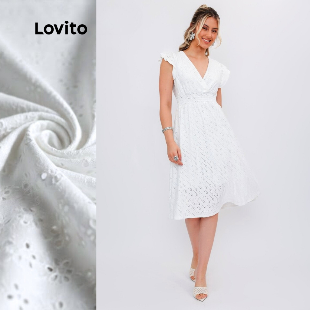 Lovito Vestido Midi Casual Laise Verão LB1431BRL1461 em Oferta na Shopee