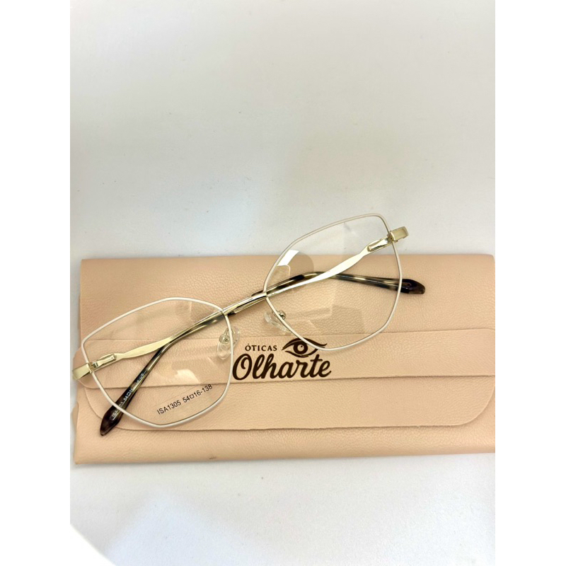 Armação óculos para grau feminino metal Branco  quadrado com um leve gatinho estiloso miopia astigmatismo hipermetropia
