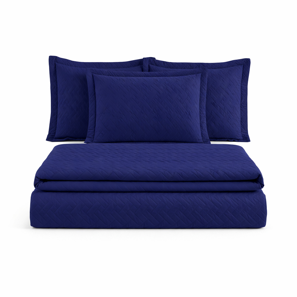 Colcha Coxa Cocha Cobre Leito Jogo Roupa Cama Solteiro 2 Pçs Matelado Basico Simples Azul Marinho