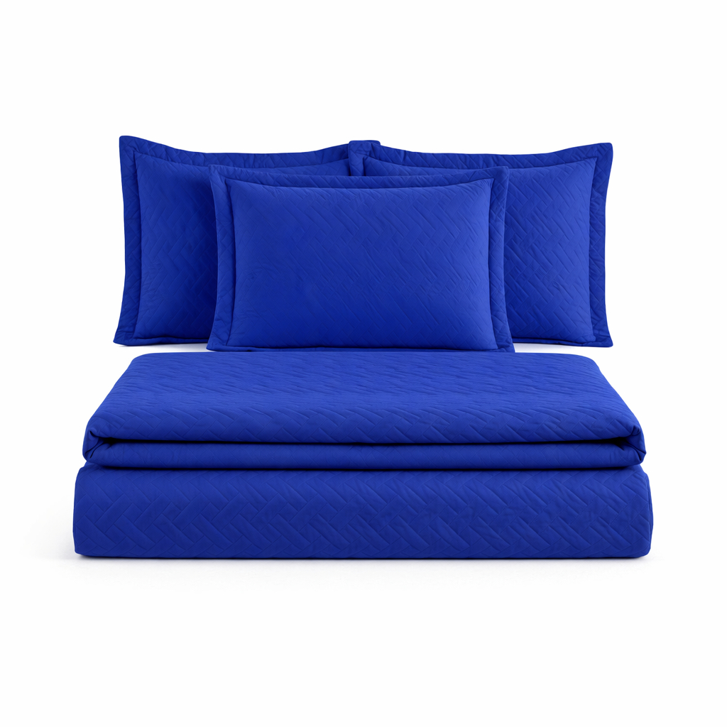 Cocha Colcha Cobre Leito Jogo Roupa Cama Edredom Solteiro 2 Pçs Matelado Basico Simples Azul Royal