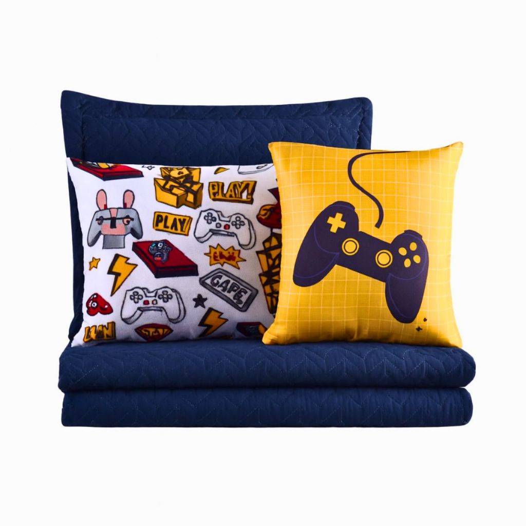 Colcha Coxa Cobre Leito Jogo Roupa Cama Protetor Colchao Edredom Solteiro 5 Pç Matelado Game Marinho