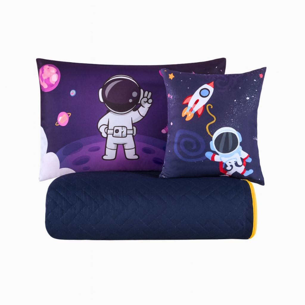 Colcha Cobre Leito Coxa Jogo Roupa Cama Edredom Solteiro 5 Pçs Fronha Matelado Quarto Astronauta