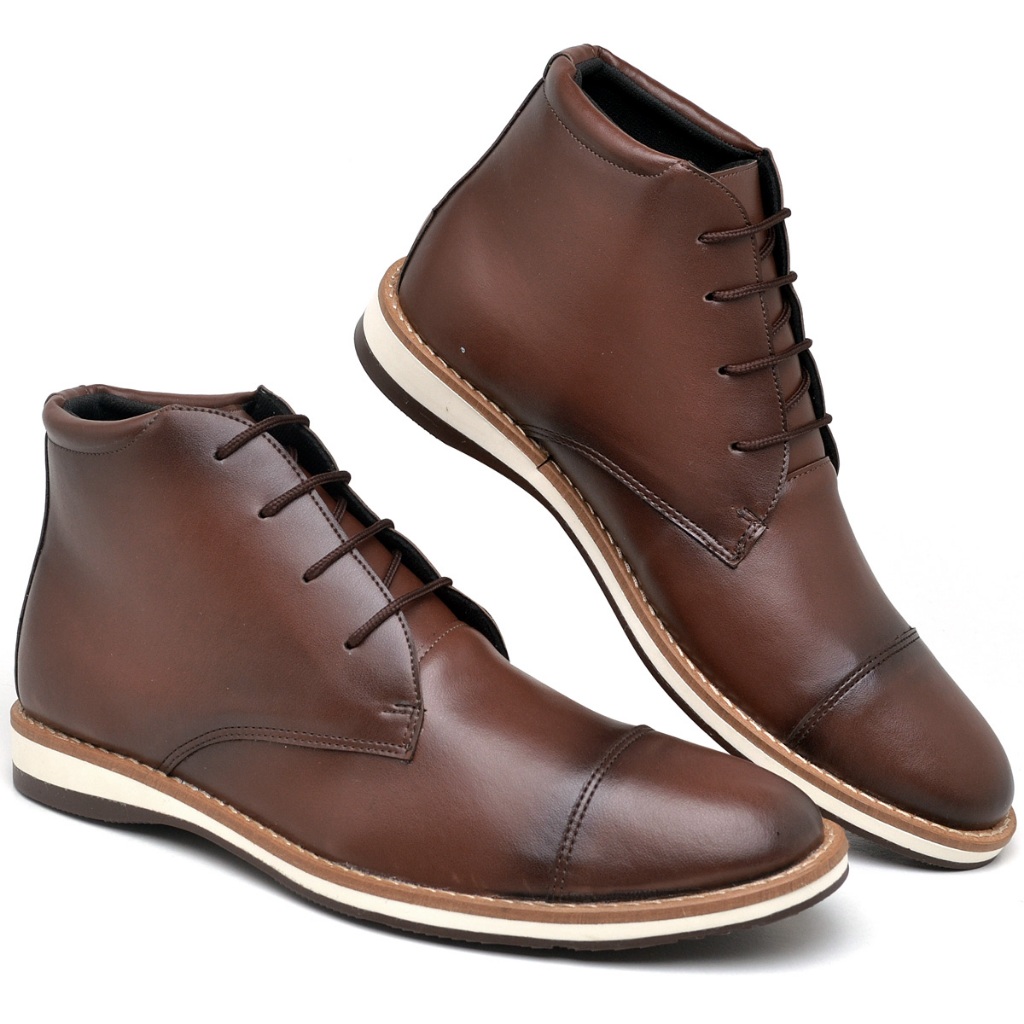 Bota Masculina Casual Oxford Social Preto Marrom Coturno Trabalho Couro Pai Chelsea Chukka Sapatenis