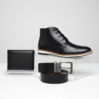 Kit Bota Casual Masculina Cinto Carteira Preto Marrom Coturno Couro Festa Chelsea Chukka Oxford Botina Derby Confortável