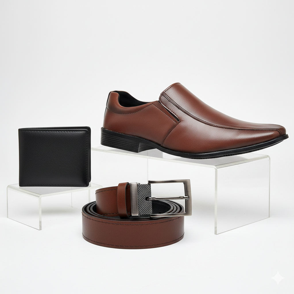 Kit Sapato Social Masculino Cinto Carteira Preto Marrom Mocassim Sapatenis Confortavel Trabalho Pais