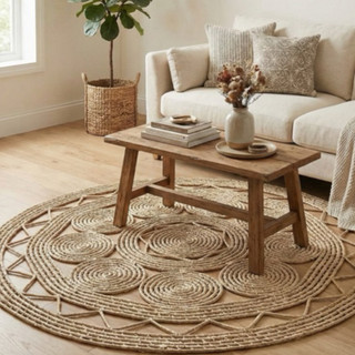 Tapete Artesanal Redondo de Palha Carnaúba  Decoração Natural e Sustentável para Casa