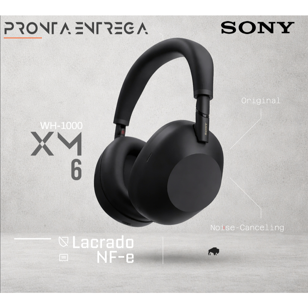 Fone Headphone Sony WH-1000XM6 Noise-Canceling Wireless Preto Original