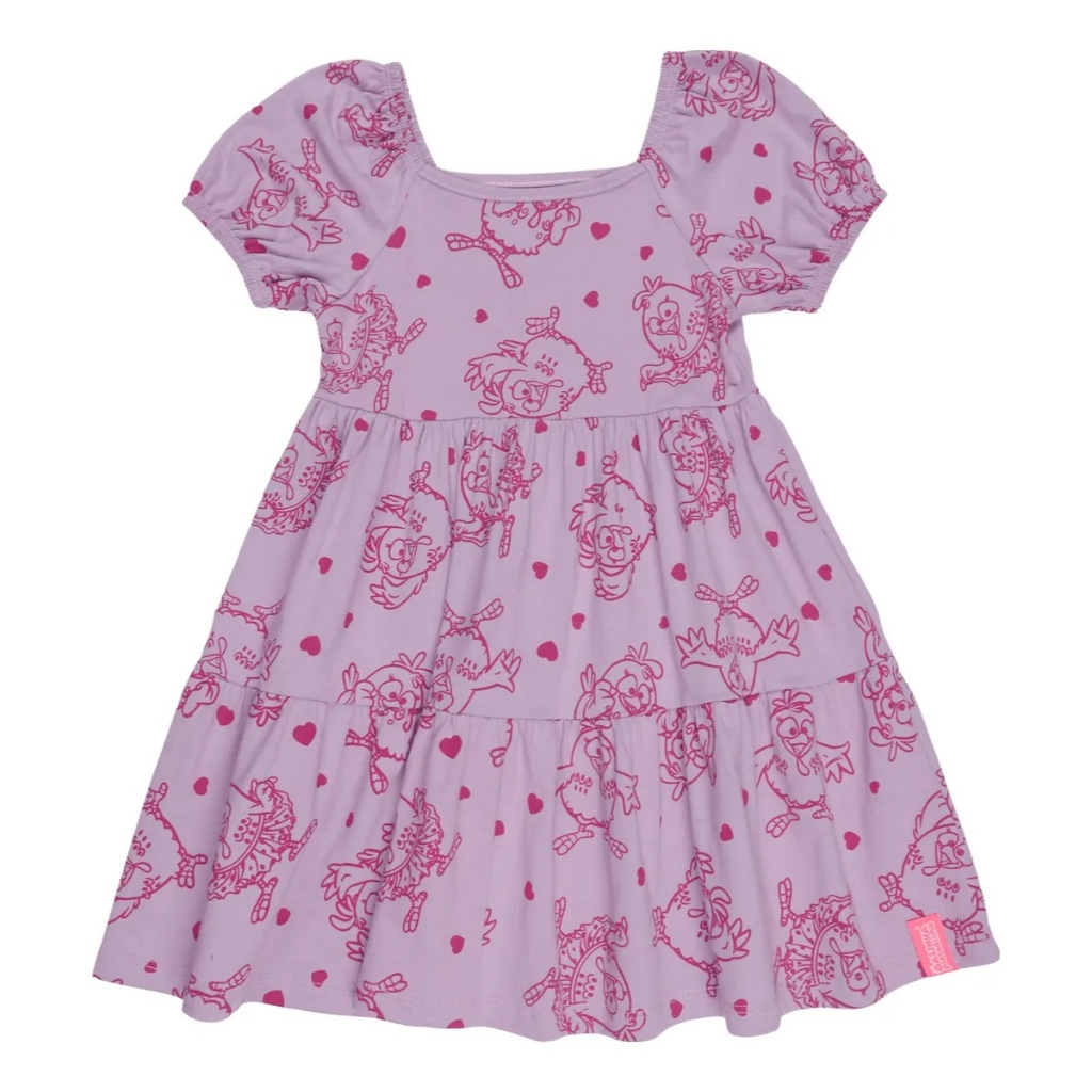 Vestido Infantil Menina 3 Marias Galinha Pintadinha Verão Estampado Soltinho Desenho Passeio Casual