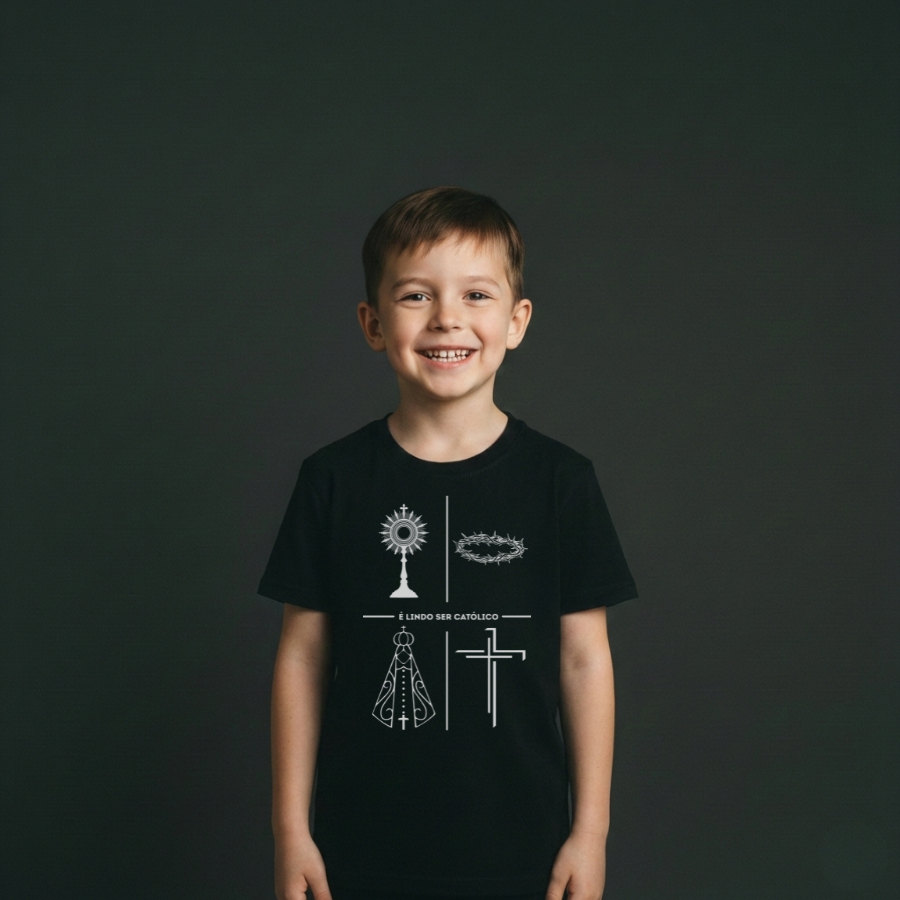 Camiseta Infantil Juvenil Estampada Católica "É lindo ser católico" 100% Algodão Camisa Premium em Oferta na Shopee