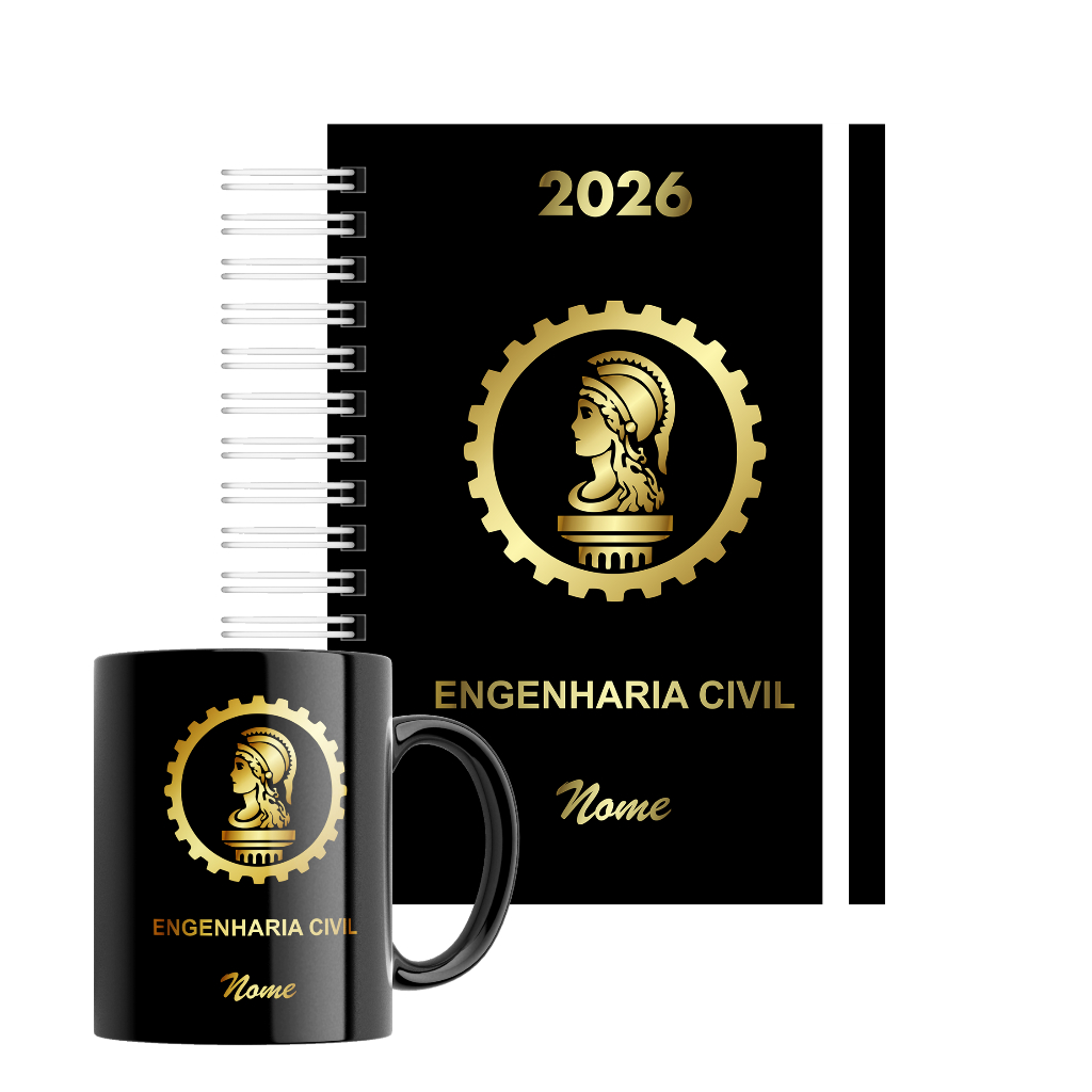 Kit Agenda 2026 + Caneca Engenharia Civil Personalizada Com Nome