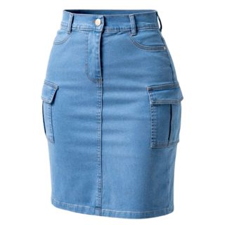 Saia Cargo Jeans Feminina   Mídi Cintura Alta  Bolso Cargo Lateral Jeans Com Elastano em Oferta na Shopee