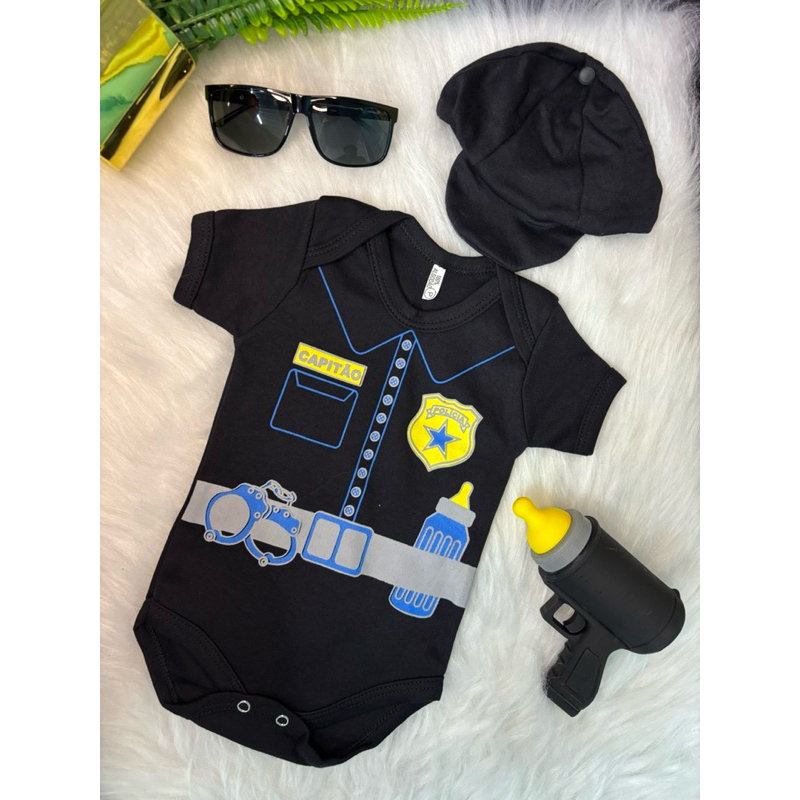 Body Bebê Policial Capitão Fantasia | Roupa Infantil | Mesversário | Presente Criativo Bebê Menino
