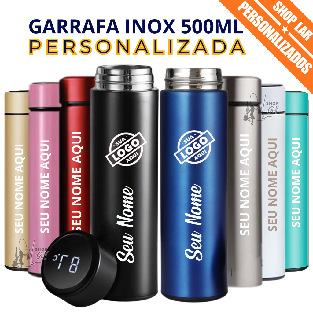 Garrafa Térmica Termômetro LED 500ml Medidor Temperatura Personalizada Logo Nome