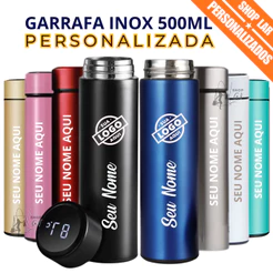 Garrafa Térmica Termômetro LED 500ml Medidor Temperatura Personalizada Logo Nome