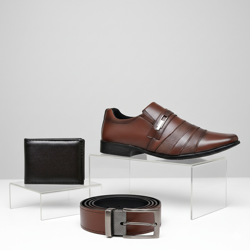 Kit Sapato Social Masculino Preto Verniz Marrom Cinto Carteira Confortável Sapatenis Noivo Mocassim
