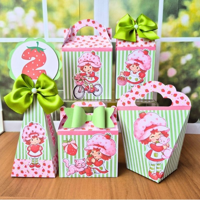 kit Caixinhas Personalizadas MORANGUINHO VINTAGE para Lembrancinhas, Mimos para Aniversário Infantil