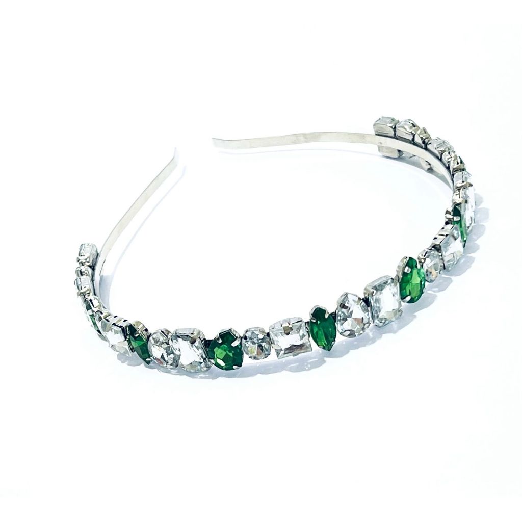 TIARA DE CABELO PEDRARIA METAL PRATA FORMATOS GEOMETRICOS CR/VERDE B madrinha casamento debutante festa arco de cabelo em Oferta na Shopee