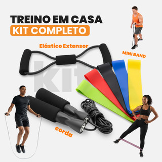 Kit Treino Em Casa Corda + Elastico + Extensor + Mini Band