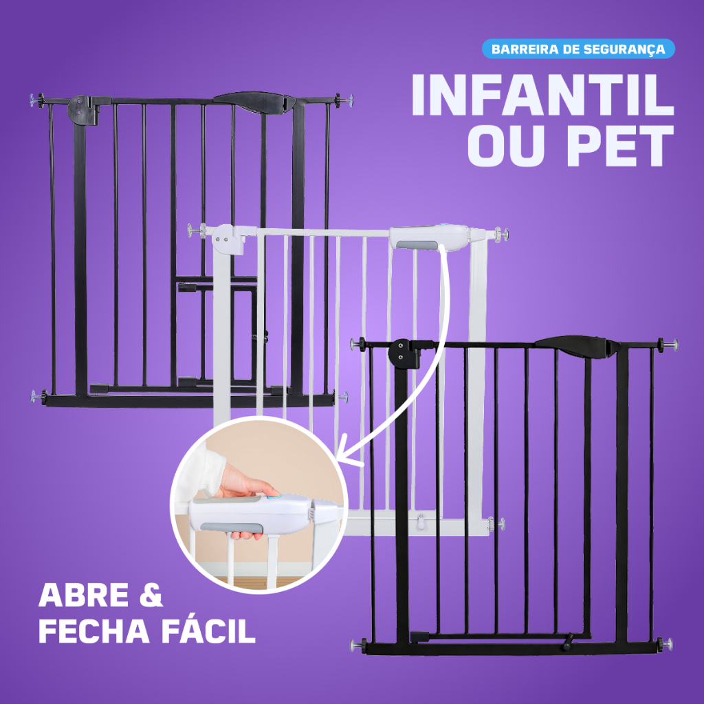 Portão Pet Grade Para Cães Crianças Proteção para Bebês Acompanha Extensor 75c-85Cm e 85-95cm em Oferta na Shopee