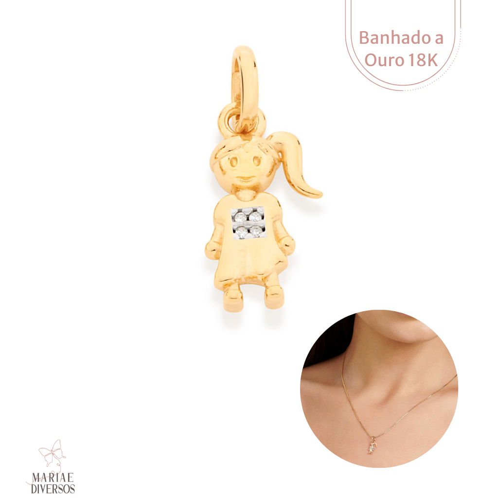 Pingente delicado Menina com Pedras de Zircônia Banhado a Ouro 18K - Rommanel