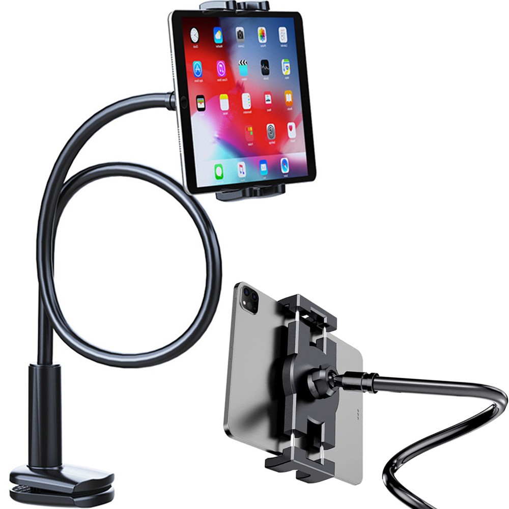 Suporte Universal Tablet e Celular Articulado Pescoço Ganso Para Mesa e Cama - PRETO