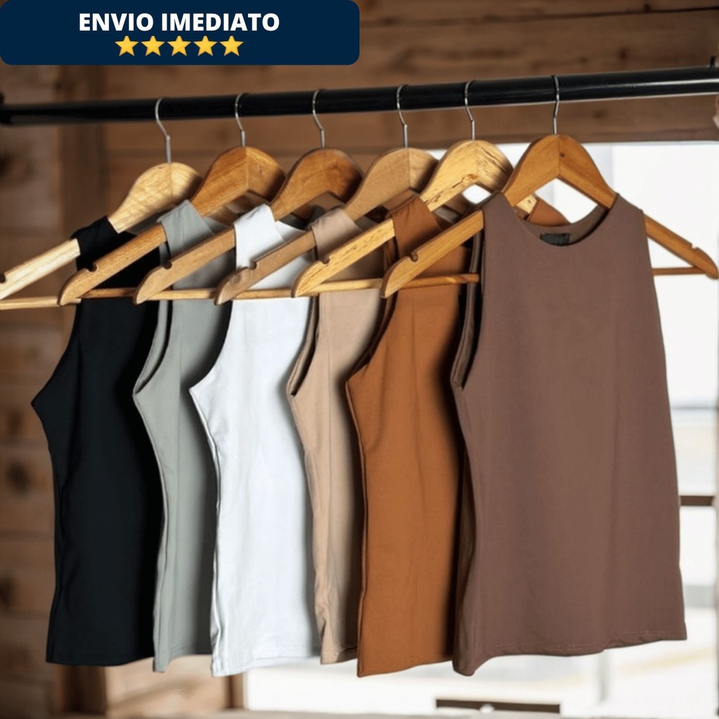 Kit 2 Regata Blusinha Feminina Básica Elegante Moda Blogueira Tendencia Tecido Suplex