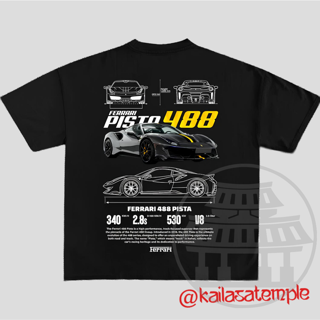 Camiseta Ferrari 488 Pista Supercar Track 100% Algodão Unissex Streetwear Premium