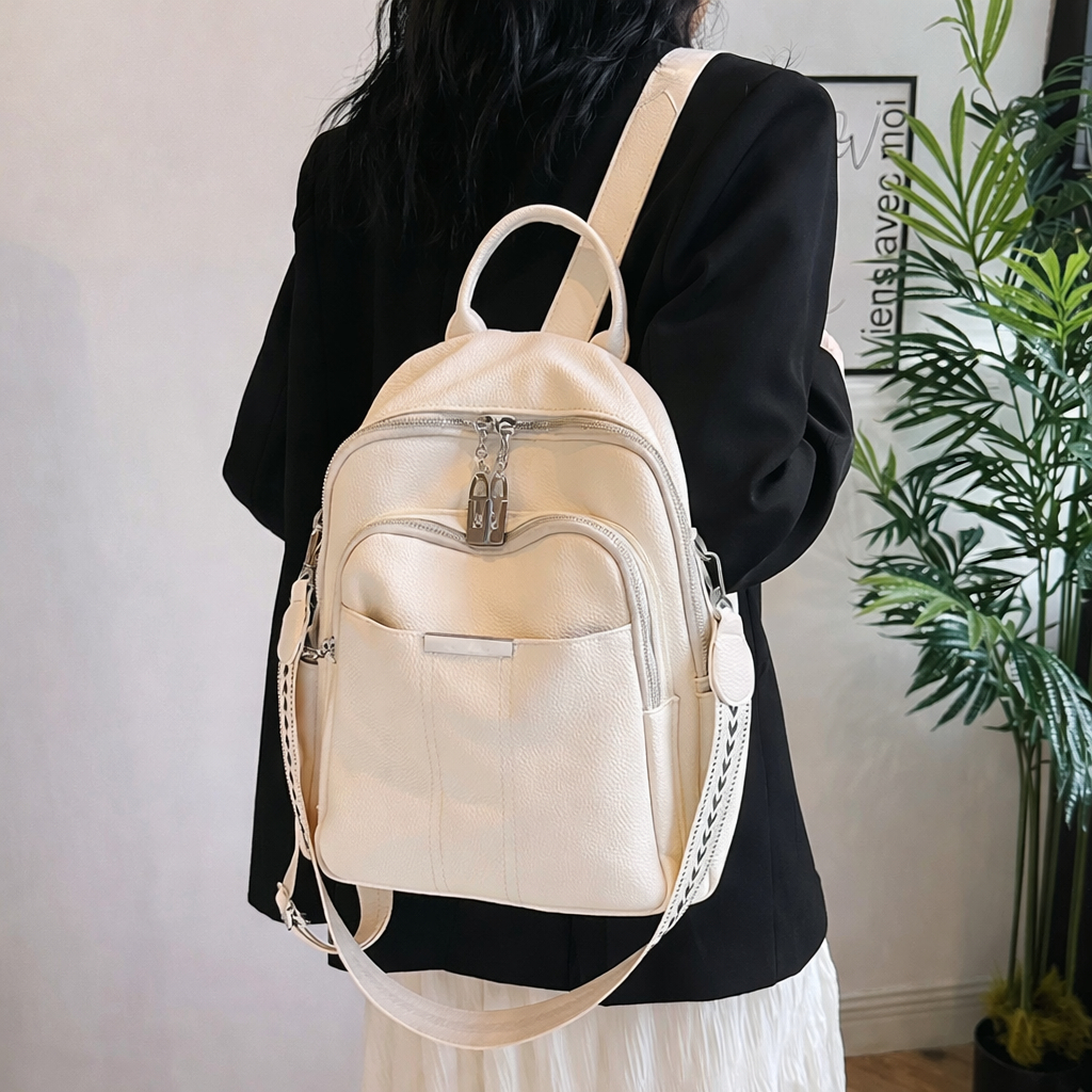 Bolsa Mochila Couro Sintético PU Costas Ombro Trabalho Casual Reforçada Média Estilosa Moderna Bolsos