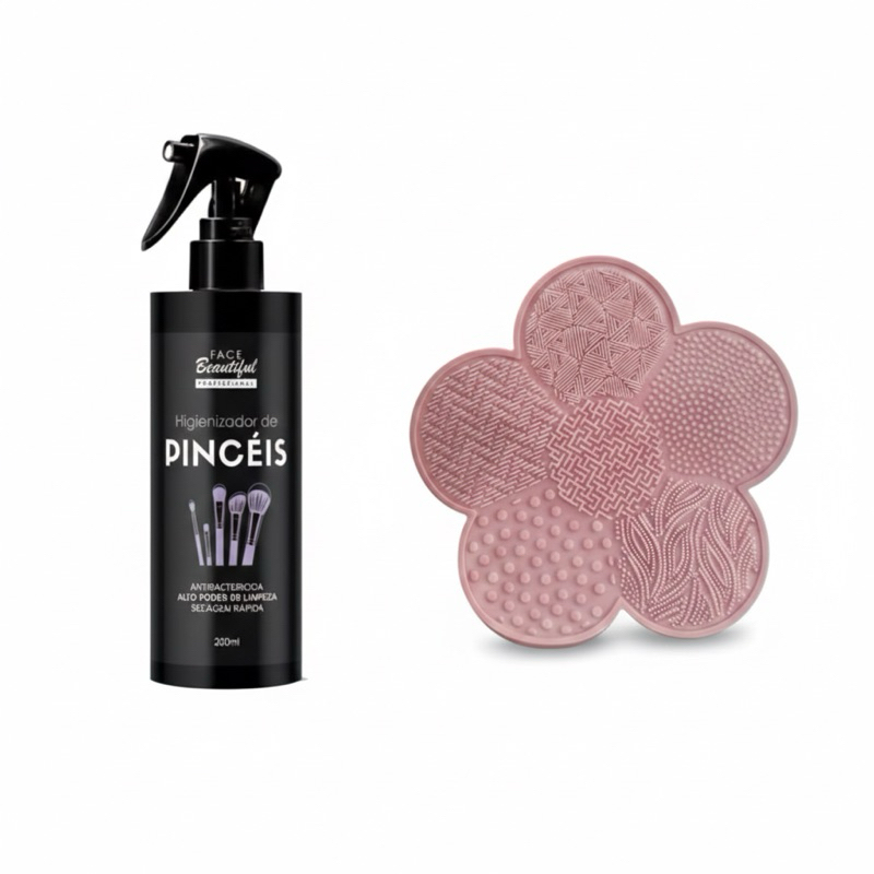 KIT HIGIENIZADOR DE PINCÉIS DE MAQUIAGEM TAPETE DE SILICONE E SHAMPOO LIMPEZA PROFUNDA LIMPA PINCEIS MAQUIAGEM