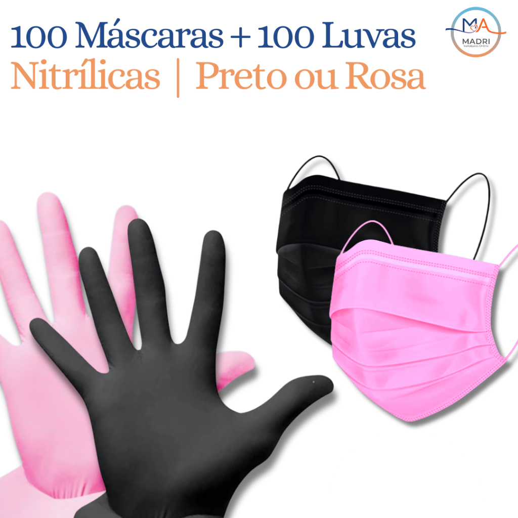 Kit 100 Máscara Descartável + 100 Luva Nivyl | ROSA E PRETO - Estética, Higiene e Cuidado