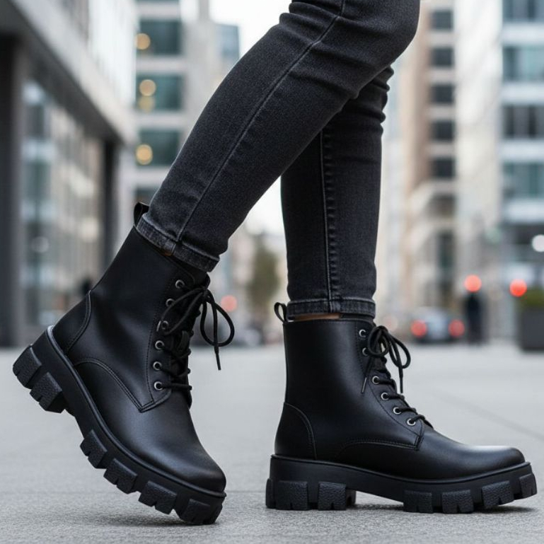 Bota Coturno Tratorada Cano Baixo Blogueira Versátil