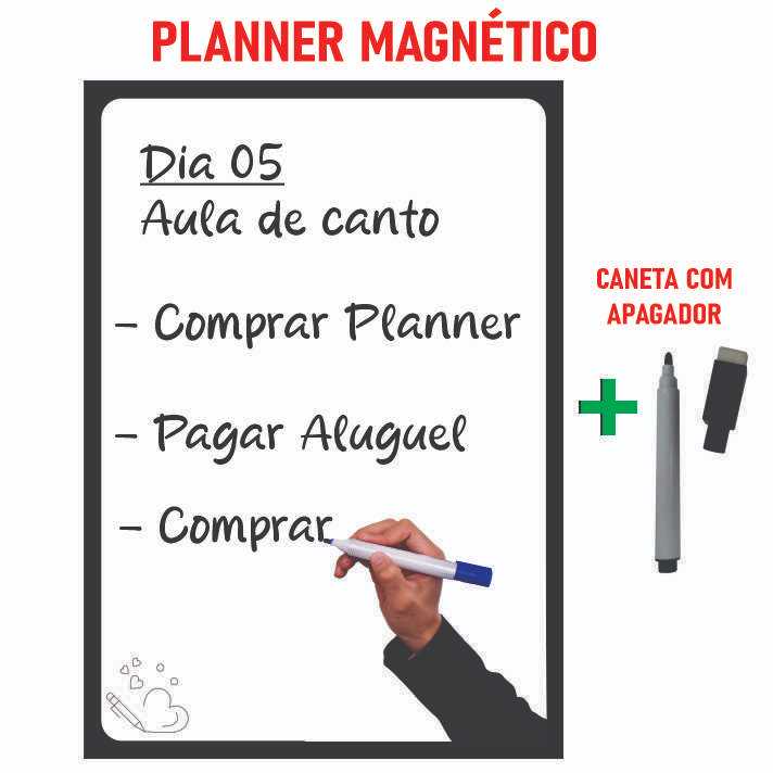 Imã de Geladeira Planner Semanal com Caneta Escreve Apaga em Oferta na Shopee